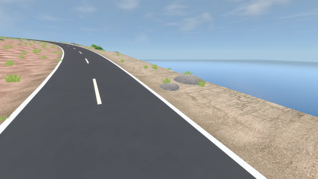 The road near the summit, bare cinder either side and the sea beyond.