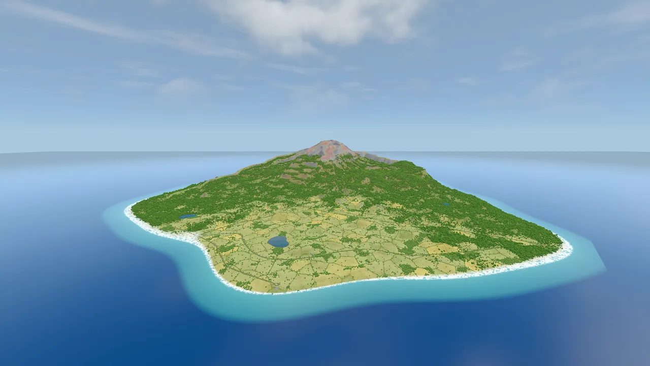 The whole island from high above the sea.